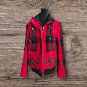 Bianca Nygard Red Plaid Bomber Jacket Size 14